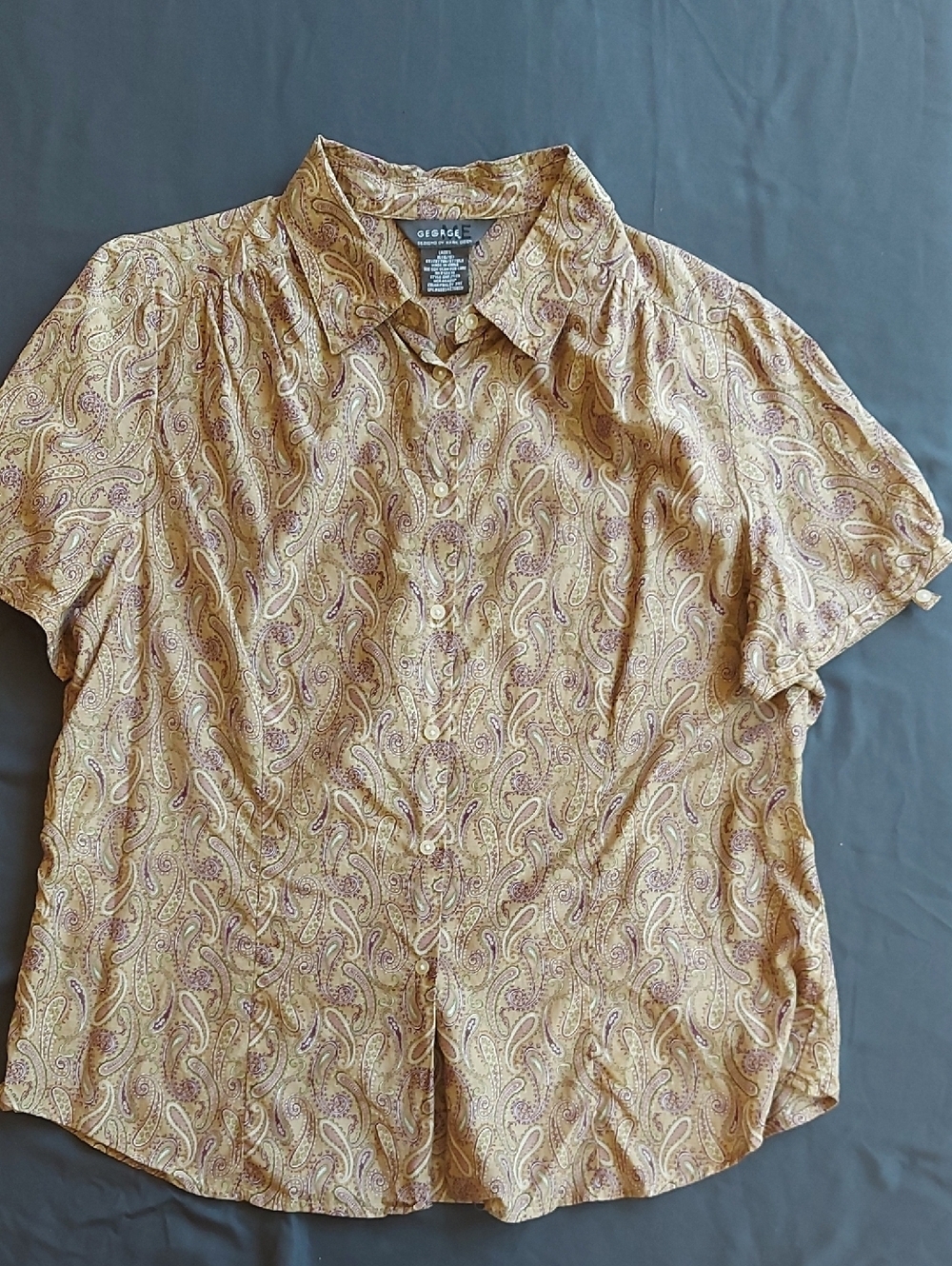 George Cream Paisley Button-Front Blouse 63% Cotton 37% Silc